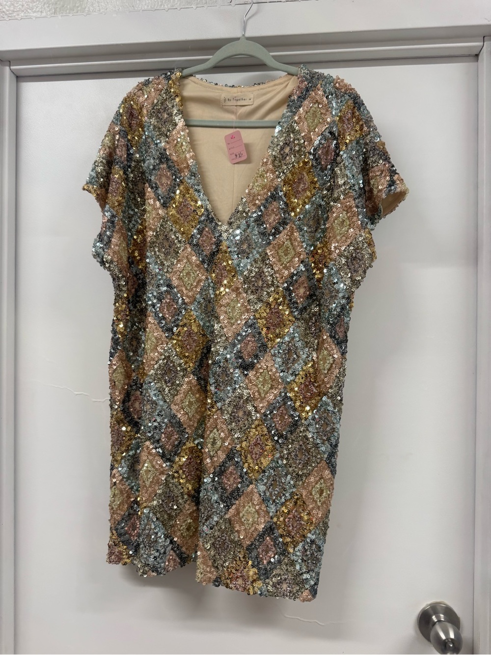 By Together Pastel Sequin Diamond V-Neck Tunic